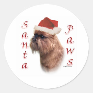 Brussels Griffon Santa Paws Classic Round Sticker