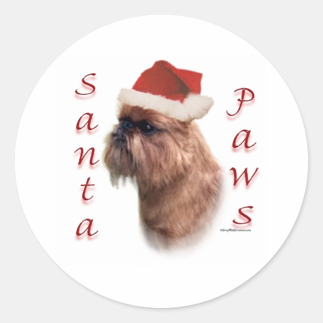 Brussels Griffon Santa Paws Classic Round Sticker (Front)
