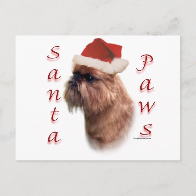 Brussels Griffon Santa Paws Holiday Postcard (Front)