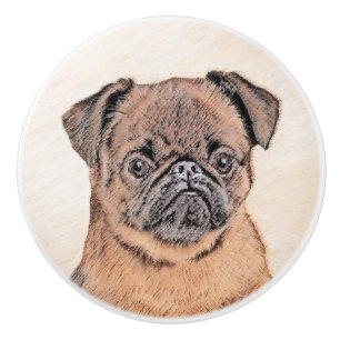 Brussels Griffon Smooth Painting Original Dog Art Ceramic Knob