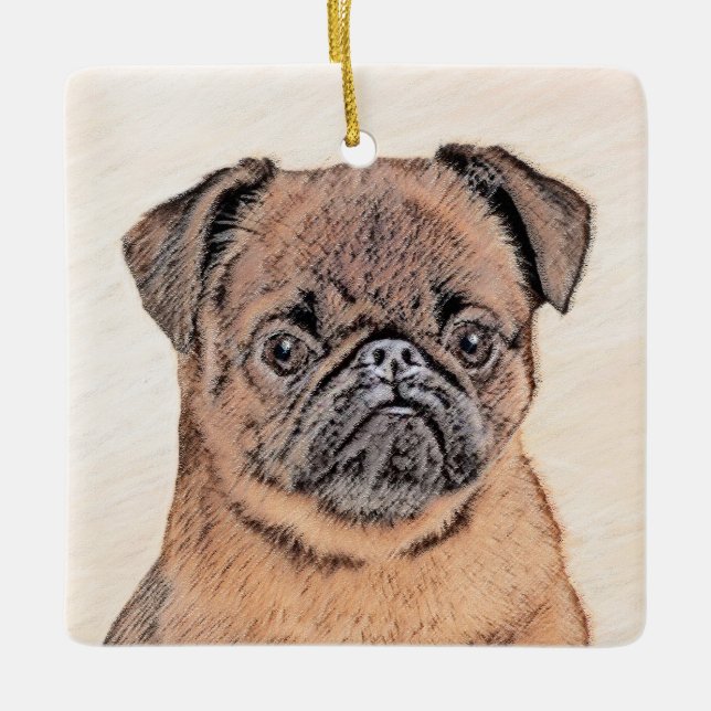 Brussels Griffon Smooth Painting Original Dog Art Ceramic Ornament (Front)