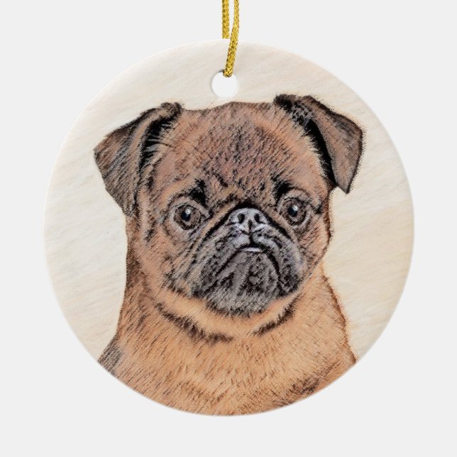 Brussels Griffon Smooth Painting Original Dog Art Ceramic Ornament (Front)