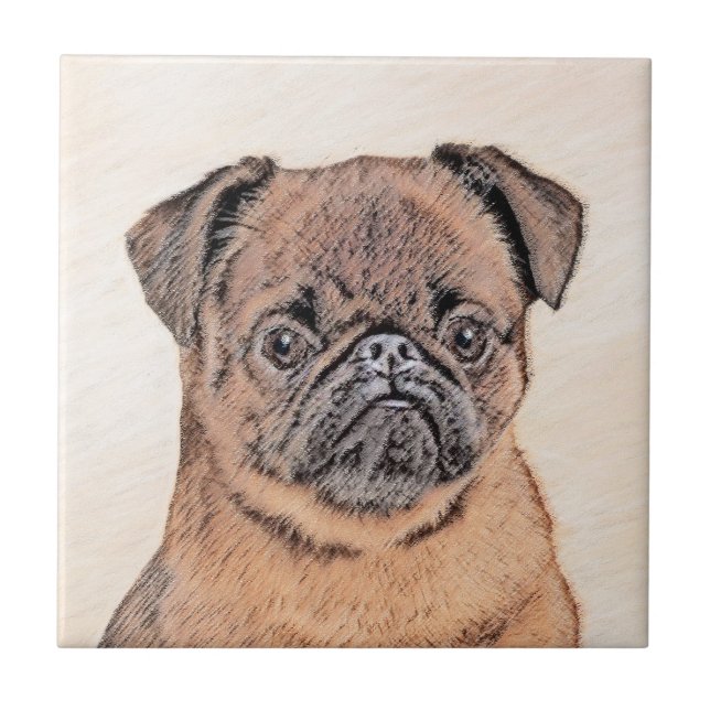 Brussels Griffon Smooth Painting Original Dog Art Ceramic Tile (Front)