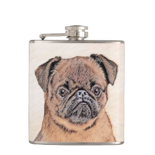 Brussels Griffon Smooth Painting Original Dog Art Hip Flask