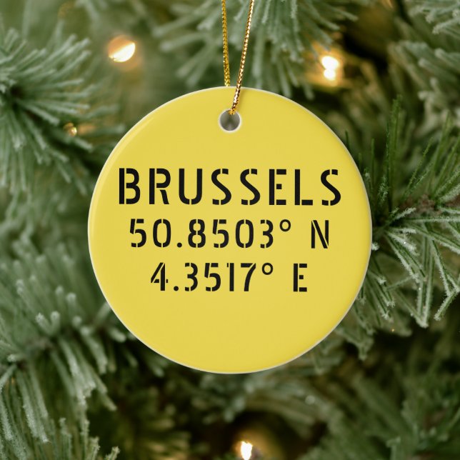 Brussels Latitude Longitude Customisable Ceramic Ornament (Tree)