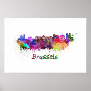 Brussels skyline in watercolor poster