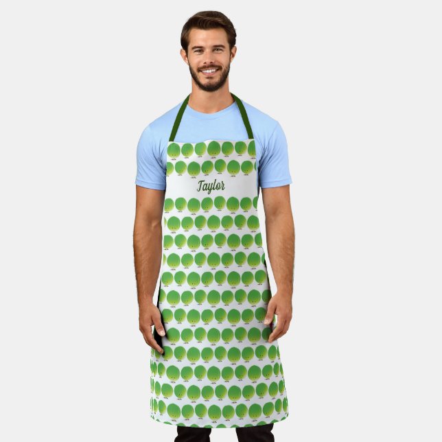 Brussels Sprout Green White Cartoon Pattern Apron (Worn)