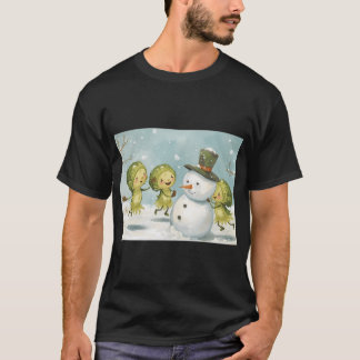 Brussels Sprouts Dancing Around Snowman T-Shirt