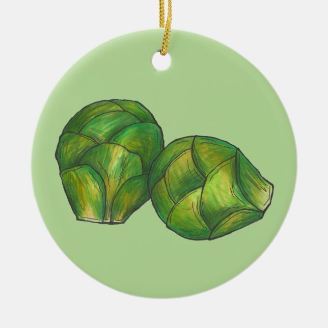 Brussels Sprouts Green Vegetable Vegetarian Garden Ceramic Ornament (Front)