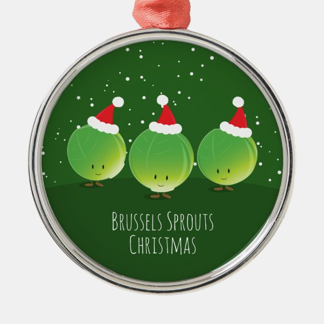 Brussels Sprouts Santa Hat Food Christmas Metal Ornament (Front)