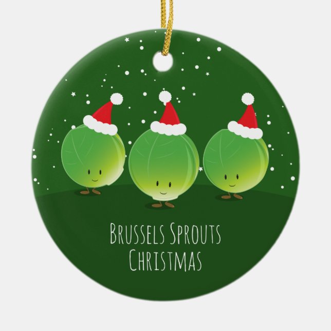 Brussels Sprouts Santa Hat Green Food Christmas Ceramic Ornament (Front)