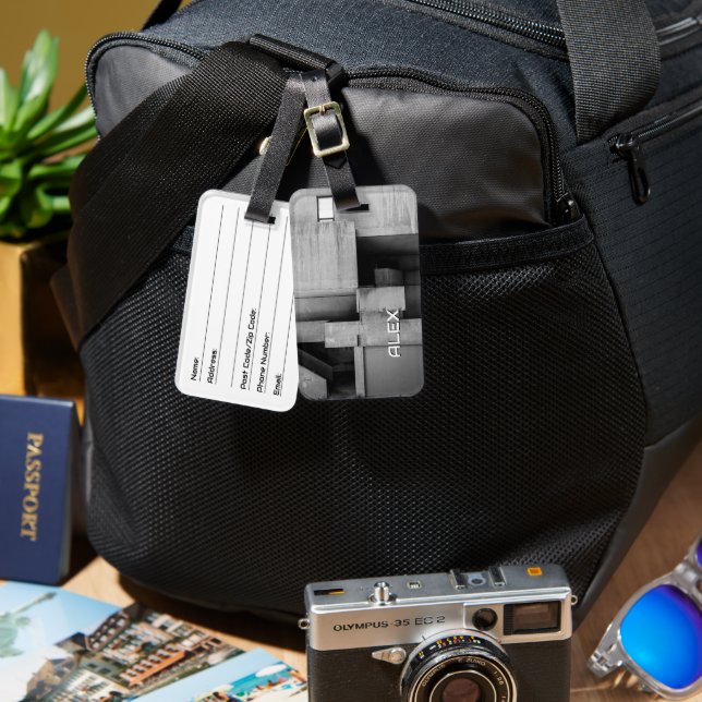 Brutalist Concrete Block Stacking Luggage Tag (Front & Back)