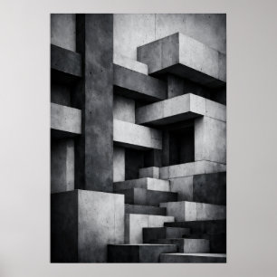 Brutalist Penthouse Design Monochrome Interior Poster