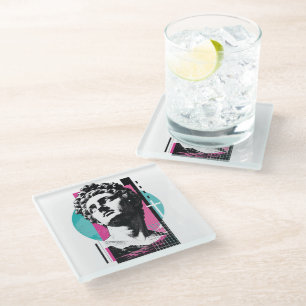 Brutalist Retro Jesus Greek Statue Colossians 2:3 Glass Coaster