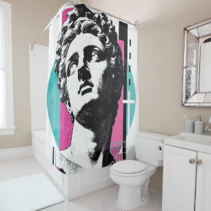 Brutalist Retro Jesus Greek Statue Colossians 2:3 Shower Curtain
