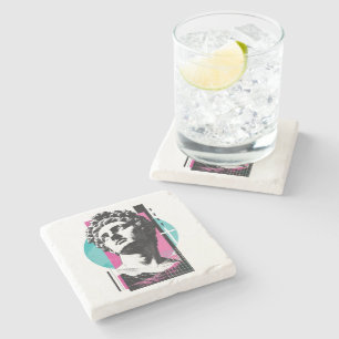 Brutalist Retro Jesus Greek Statue Colossians 2:3 Stone Coaster