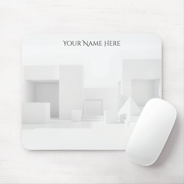 Brutalist White Geometric Office Mouse Pad (With Mouse)