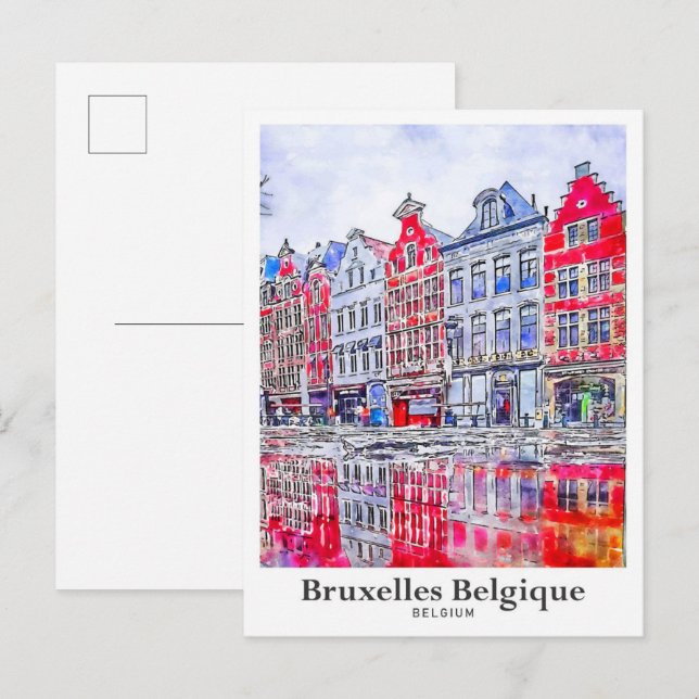 Bruxelles Belgique Belgium Travel Watercolor Postcard (Front/Back)