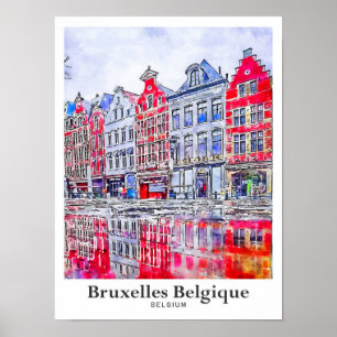 Bruxelles Belgique Belgium Travel Watercolor Poster