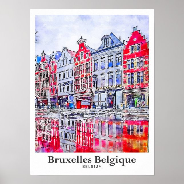 Bruxelles Belgique Belgium Travel Watercolor Poster (Front)