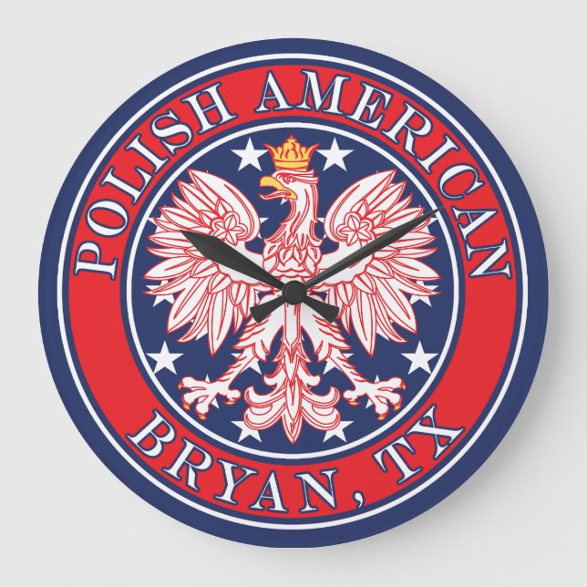 Bryan Texas Polish American Eagle Large Clock (Front)