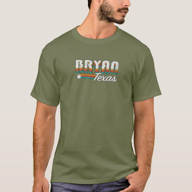 BRYAN TX / Bryan Texas Retro Rainbow Design T-Shirt (Front)