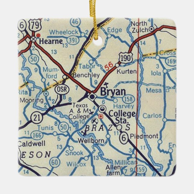 Bryan TX Vintage Map Ceramic Ornament (Front)