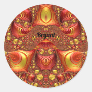BRYANT ~ Red Brown Yellow Fractal Design ~  Classic Round Sticker