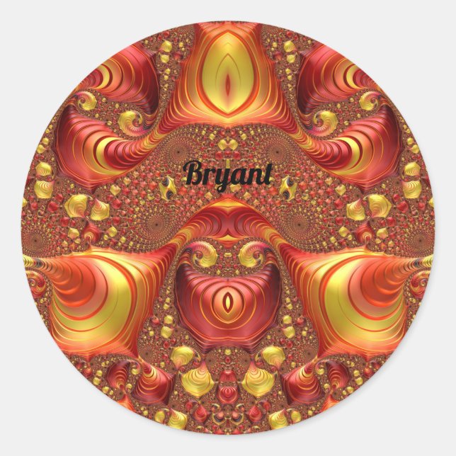 BRYANT ~ Red Brown Yellow Fractal Design ~  Classic Round Sticker (Front)