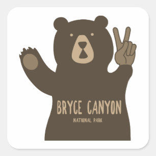 Bryce Canyon National Park Peace Bear Square Sticker
