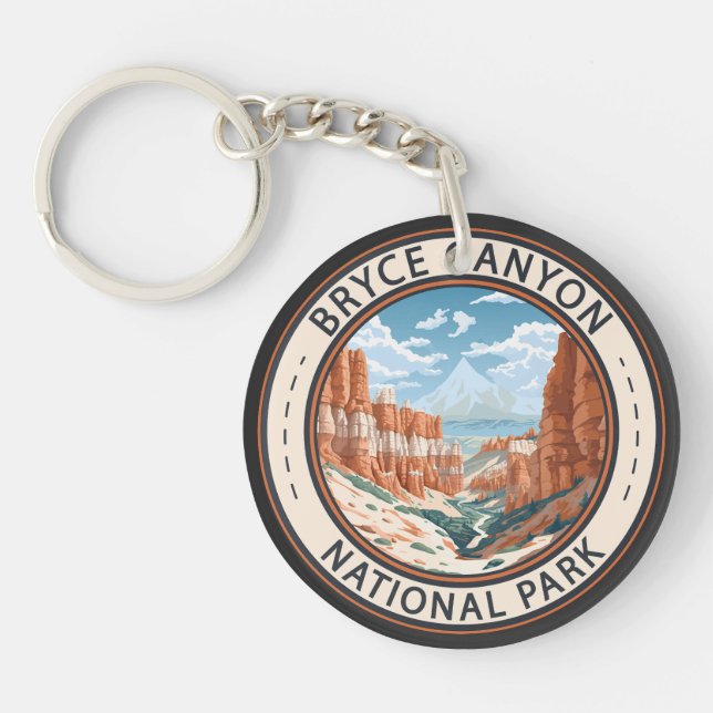 Bryce Canyon National Park Trail Illustration Art Key Ring (Front)