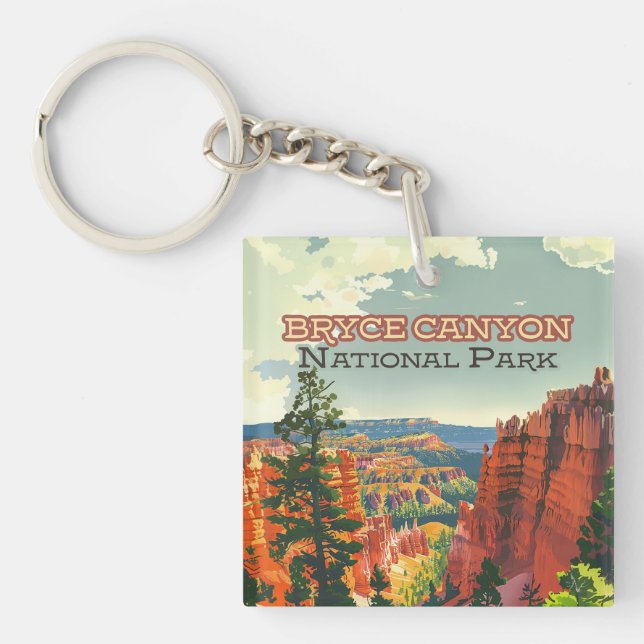 Bryce Canyon National Park Utah Hoodoo Retro Key Ring (Front)