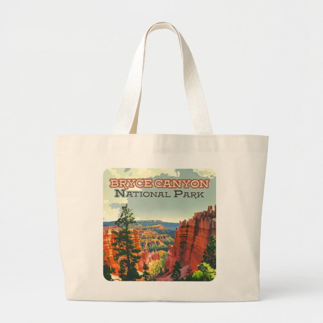 Bryce Canyon National Park Utah Hoodoo Retro Large Tote Bag (Front)