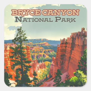 Bryce Canyon National Park Utah Hoodoo Retro Square Sticker