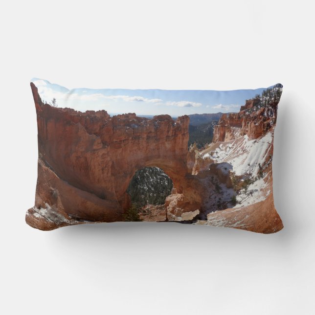 Bryce Canyon Natural Bridge Snowy Landscape Photo Lumbar Cushion (Front)