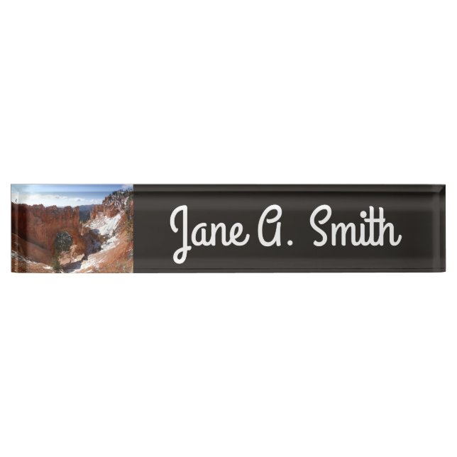 Bryce Canyon Natural Bridge Snowy Landscape Photo Nameplate (Front)