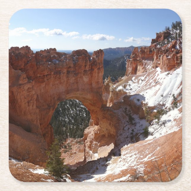 Bryce Canyon Natural Bridge Snowy Landscape Photo Square Paper Coaster (Front)