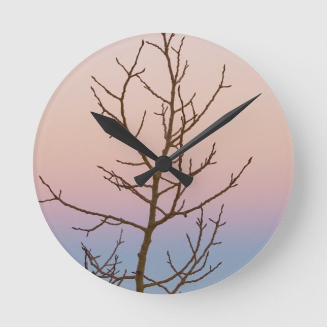 Bryce Canyon, Utah. Bare tree in front of sunset Round Clock (Front)