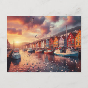 bryggen bergen norway Early Morning Postcard