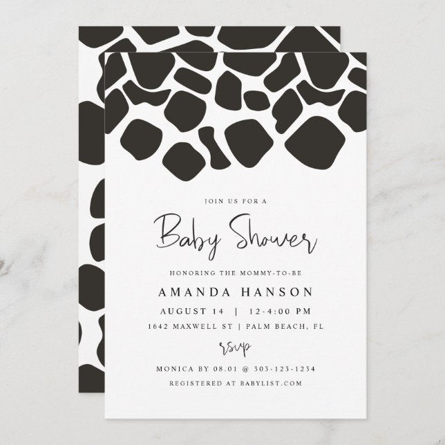 BRYNDLE Modern Farm Animal Cow Print Baby Shower I Invitation (Front/Back)