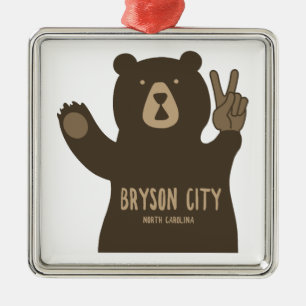 Bryson City North Carolina Peace Bear Metal Ornament