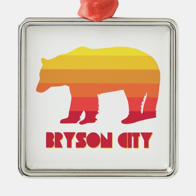 Bryson City North Carolina Rainbow Bear Metal Ornament (Front)