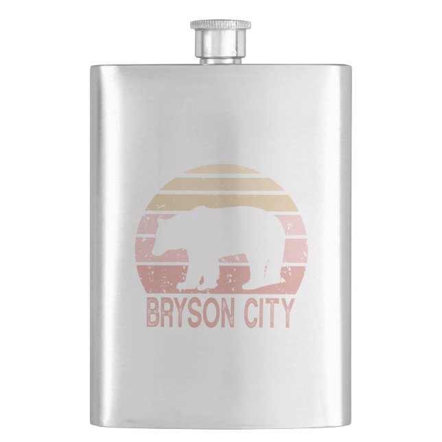 Bryson City North Carolina Retro Bear Hip Flask (Front)