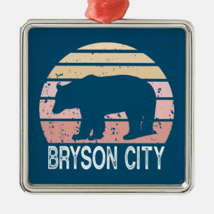 Bryson City North Carolina Retro Bear Metal Ornament