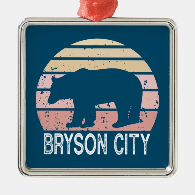 Bryson City North Carolina Retro Bear Metal Ornament (Front)