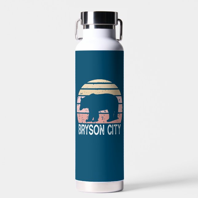 Bryson City North Carolina Retro Bear Water Bottle (Front)