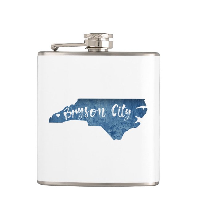 Bryson City North Carolina Wood Grain Hip Flask (Front)