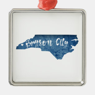 Bryson City North Carolina Wood Grain Metal Ornament