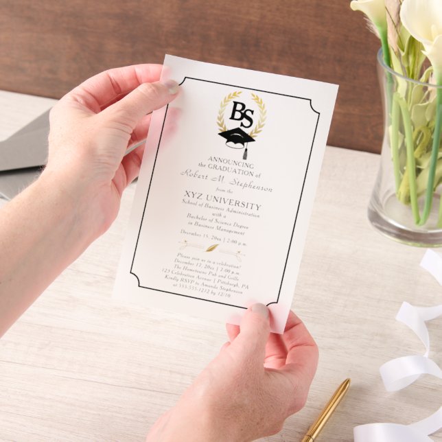 BS - Bachelor of Science Degree College Graduation Vellum Invitations (Handheld)