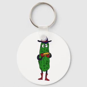 BS- Funny Pickle Playing Harmonica Cartoon Key Ring